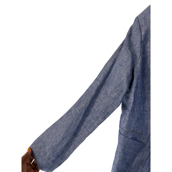 Talbots Petites Blazer Blue Linen Office Work Career Single Breasted Size 12P - Picture 5 of 14